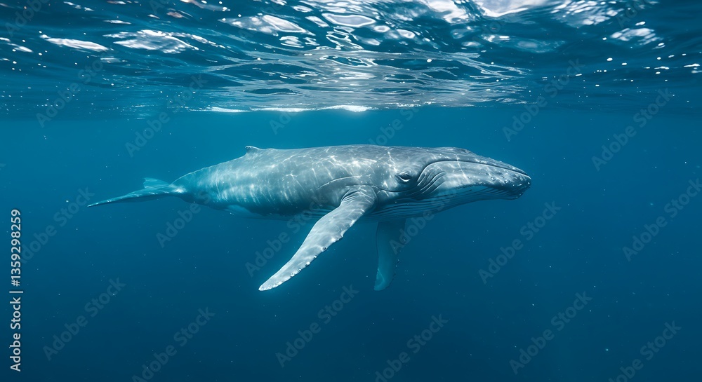 Naklejka premium Whale in Blue Ocean Water