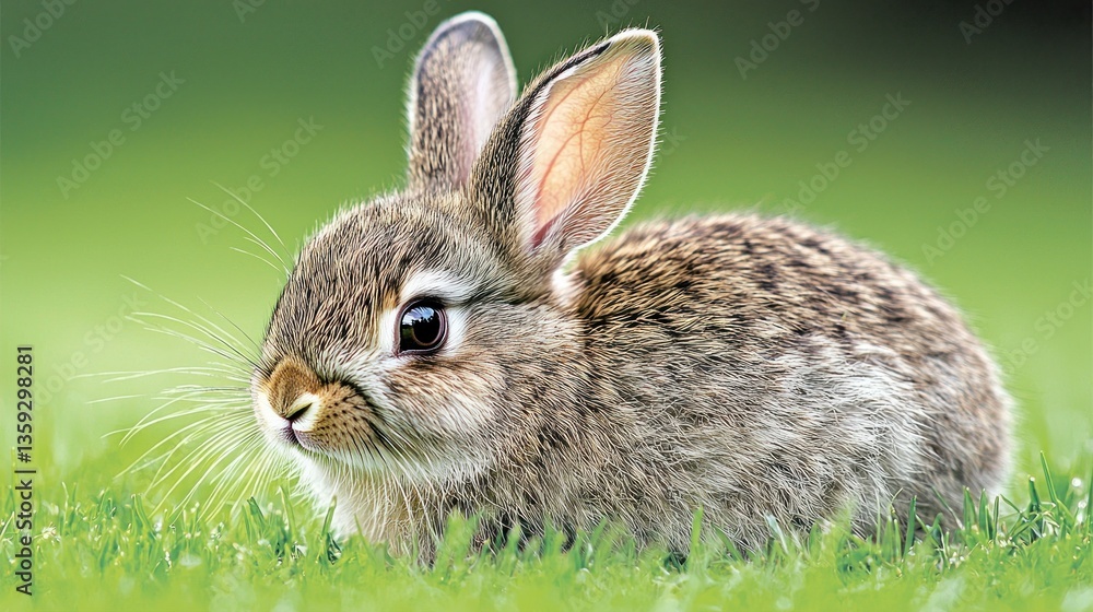 Obraz premium A fluffy brown rabbit sitting in lush green grass looking serene