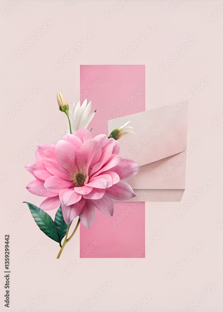 Blossoms and letters unite in a soft pink setting, capturing the essence of heartfelt messages and nature's beauty together harmoniously Collage, idea, desktop background, idea for a flyer, for an al Blossoms and letters unite in a soft pink setting, capturing the essence of heartfelt messages and nature's beauty together harmoniously Collage, idea, desktop background, idea for a flyer, for an al