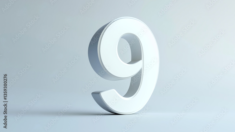 Obraz premium Minimalist 3D Number 9 in White