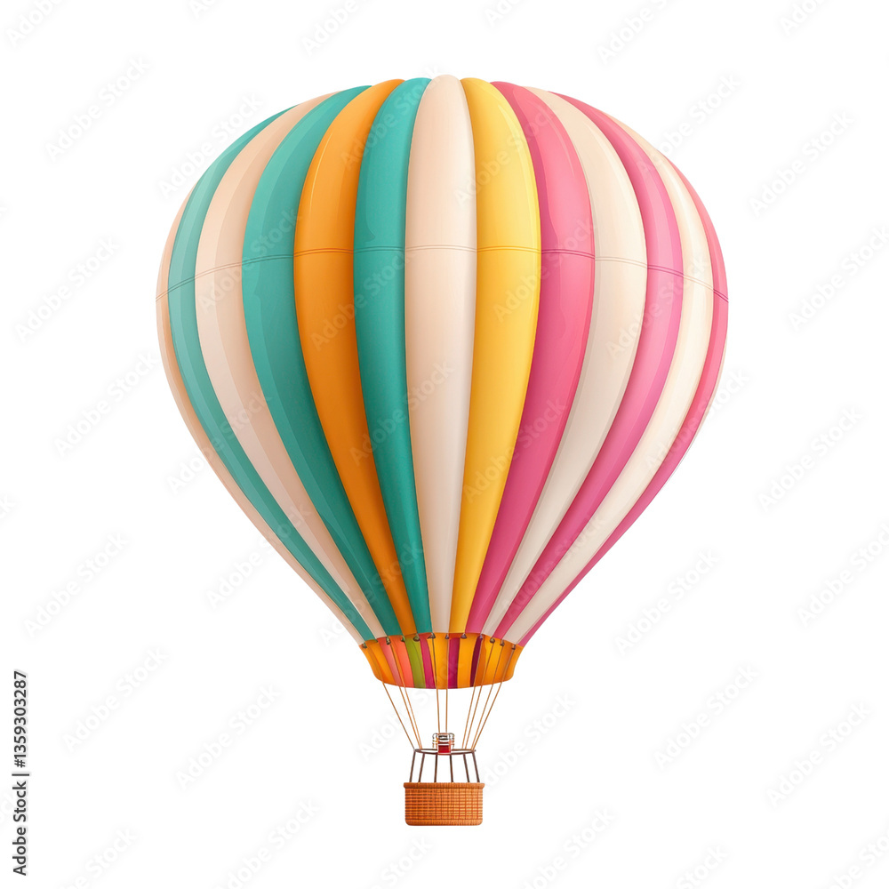 Fototapeta premium Colorful hot air balloon with stripes on a transparent background. Concept of travel, adventure, and celebration.