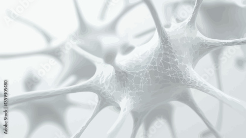 Close-up, abstract macro shot of a neural network. The image depicts a network of interconnected nodes resembling neurons and synapses.  The color palette is monochromatic, with varying shades of