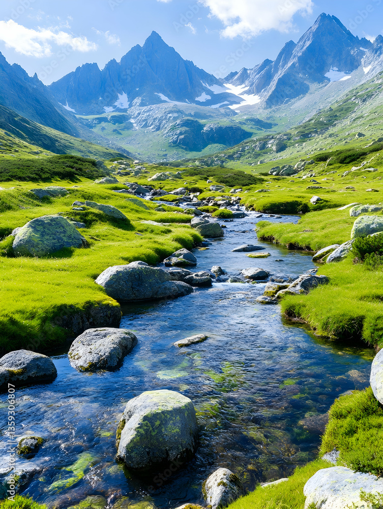 Fototapeta premium Mountain Stream Valley View