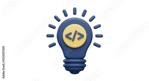 Fotografie Isolated 3D Light Bulb with Coding Symbol