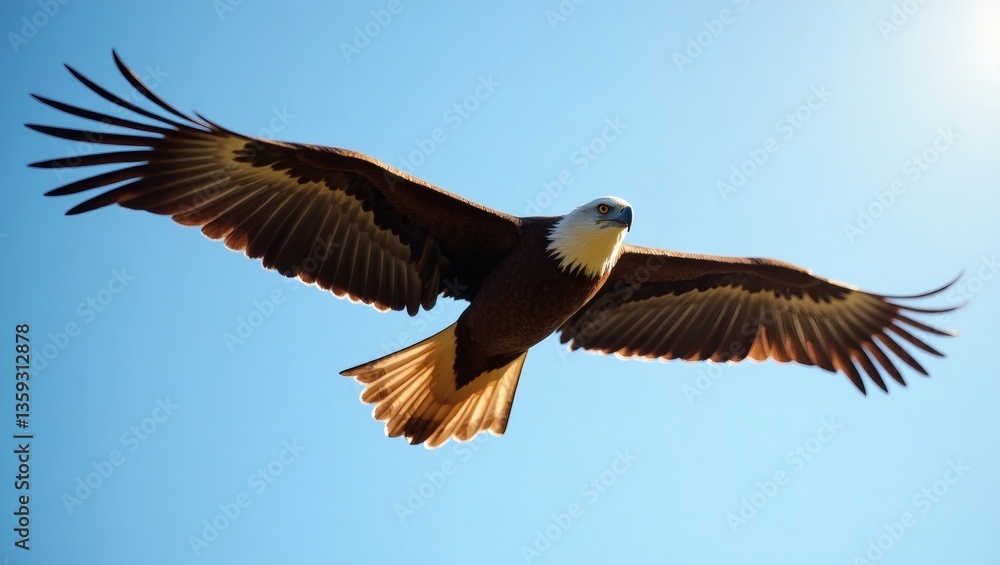 an eagle soaring gracefully through a clear, bright blue sky with its wings fully extended, capturing the essence of freedom an eagle soaring gracefully through a clear, bright blue sky with its wings fully extended, capturing the essence of freedom