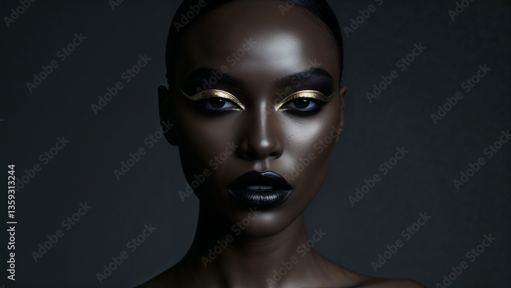 Model with Bold Black and Gold Makeup Model with Bold Black and Gold Makeup