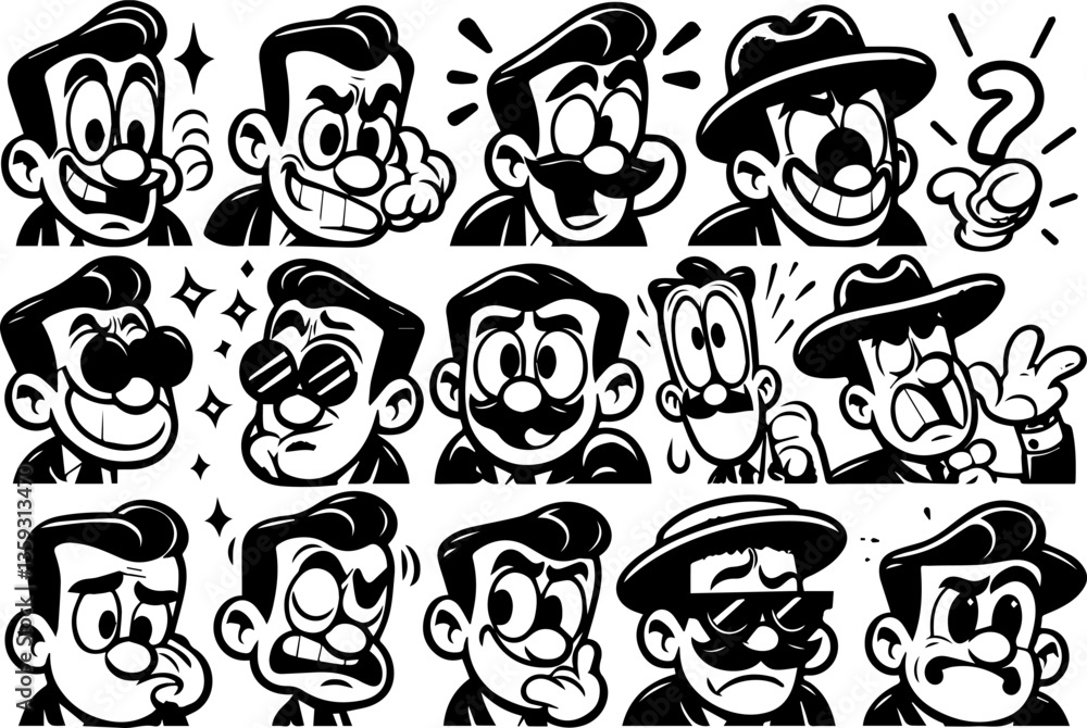 Obraz premium Set of funny cartoon animal faces