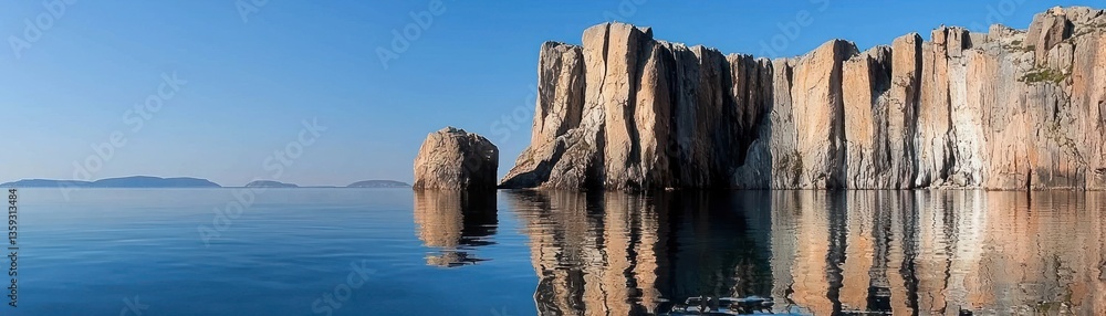 A scenic landscape photograph of cliffs and tranquil open water A scenic landscape photograph of cliffs and tranquil open water