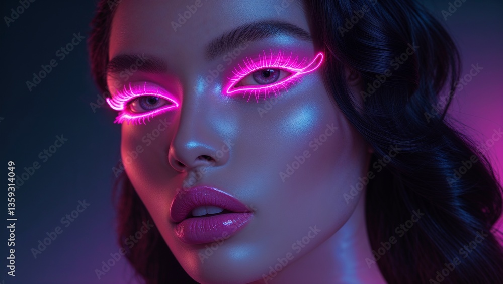Model with Neon Pink Eyeliner and Glowing Makeup Model with Neon Pink Eyeliner and Glowing Makeup