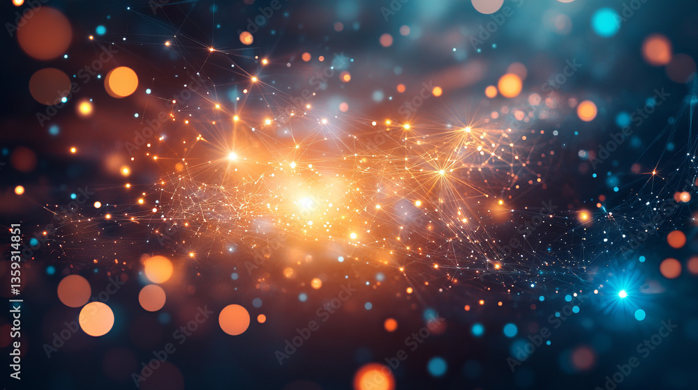 Technology, global network, movement in space and time. Festive Illumination. Abstract polygonal background with bokeh effect Technology, global network, movement in space and time. Festive Illumination. Abstract polygonal background with bokeh effect
