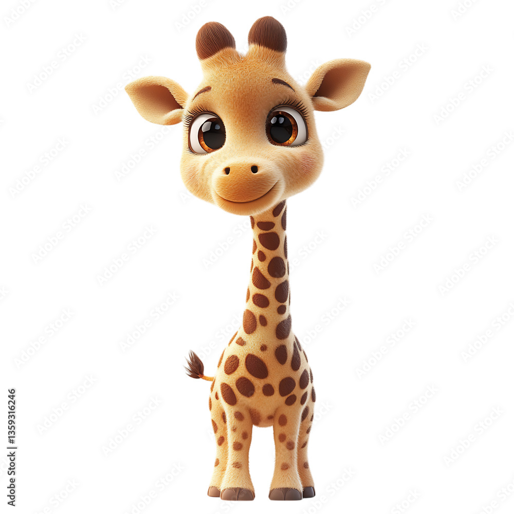 Fluffy 3D Cartoon Giraffe with Glowing Spots Isolated on Transparent Background Fluffy 3D Cartoon Giraffe with Glowing Spots Isolated on Transparent Background