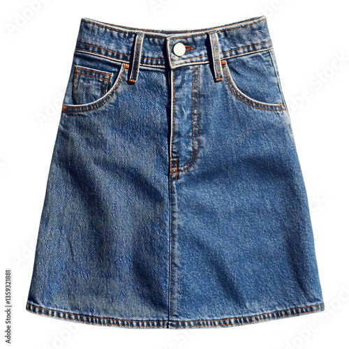 Denim Skirt with Button Closure Isolated on Transparent Background