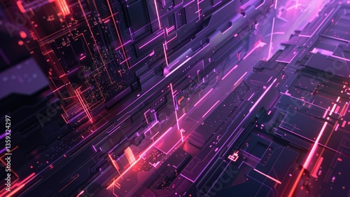 Wallpaper Mural Explore a vibrant cyberpunk abstract design featuring dynamic lines and shapes in bold neon colors. This futuristic illustration captures the essence of high-tech aesthetics. Torontodigital.ca