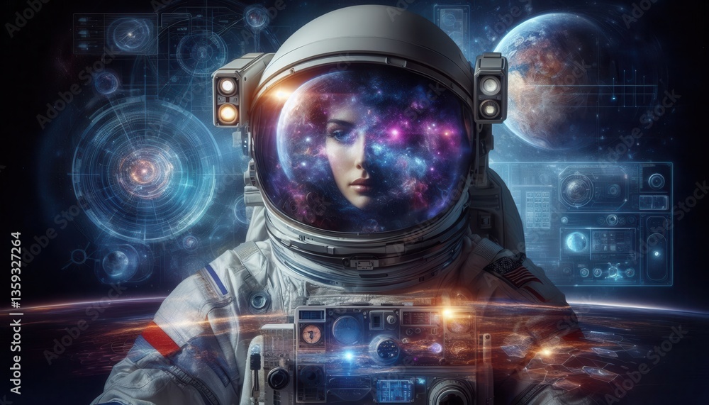 Fototapeta premium Astronaut exploring cosmic wonders outer space digital art sci-fi environment artistic perspective