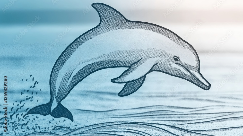 <aquatic mammal jumping gracefully: Vibrant Illustration of Dolphin in the Ocean> <aquatic mammal jumping gracefully: Vibrant Illustration of Dolphin in the Ocean>