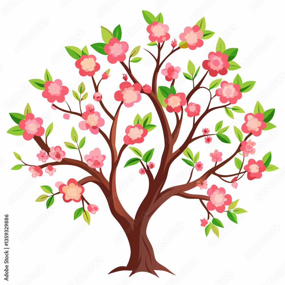 peach tree with delicate pink blossoms and green peach tree with delicate pink blossoms and green