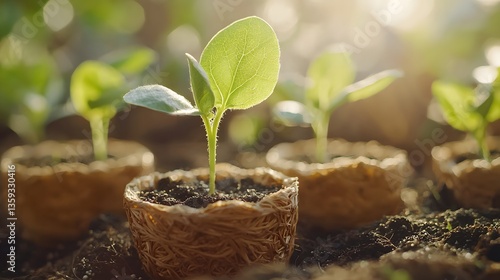 Nurturing green life seedling growth in sunlit garden nature photography vibrant environment close-up view