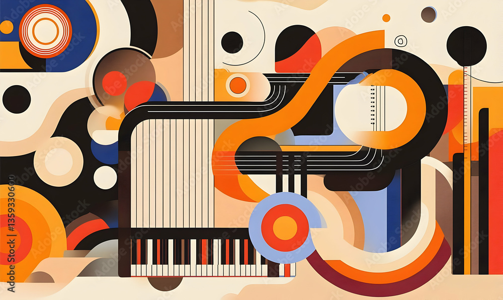 Abstract Colorful Geometric Composition with Shapes and Lines Abstract Colorful Geometric Composition with Shapes and Lines