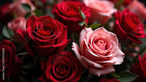 Elegant Red Roses on a Deep Black Canvas, A Romantic Valentine's Day Backdrop