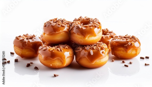 Mini Salted Caramel Donut with Chocolate Sprinkles on White Background Isolated