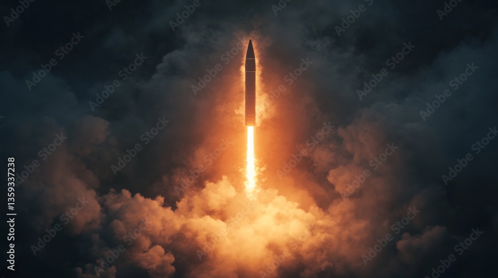 Obraz premium Missile Launch in a Stormy Sky