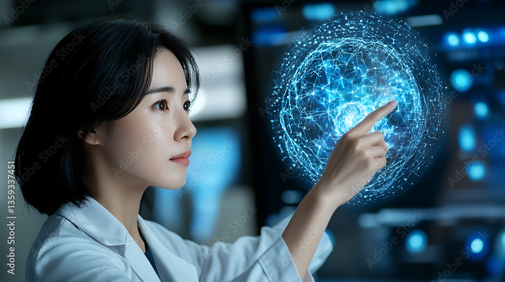Naklejka premium Analyzing data patterns laboratory digital visualization high-tech environment close-up view innovation insights