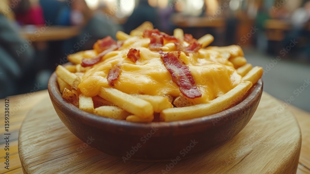 Cheesy Bacon Fries in Wooden Bowl Cheesy Bacon Fries in Wooden Bowl