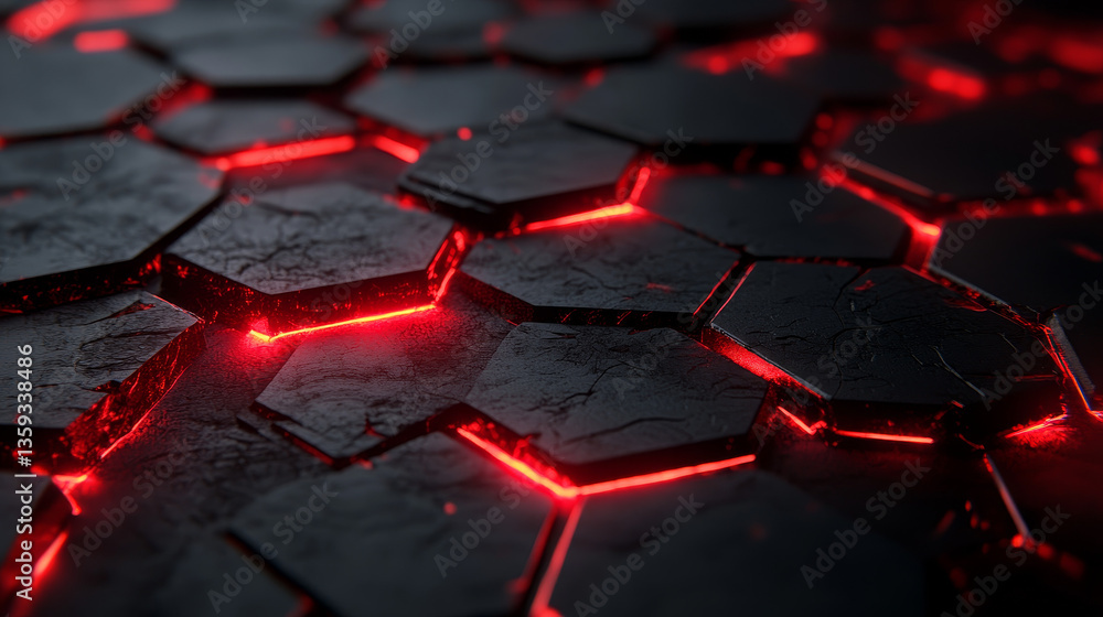 Hexagonal, polygonal, chaotic, tech background. 3D illustration of cracks on surface. Red-hot matter, lava, and a gap in space. Digital technology, hi-tech, network poster, futuristic wallpaper Hexagonal, polygonal, chaotic, tech background. 3D illustration of cracks on surface. Red-hot matter, lava, and a gap in space. Digital technology, hi-tech, network poster, futuristic wallpaper