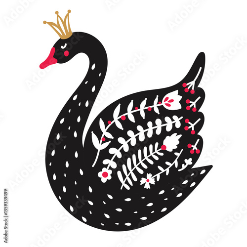 Elegant black swan illustration. Can be used for t-shirt print, kids wear fashion design, baby shower celebration greeting and invitation card.