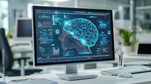 Analyzing data trends in artificial intelligence modern office digital visualization professional environment front view
