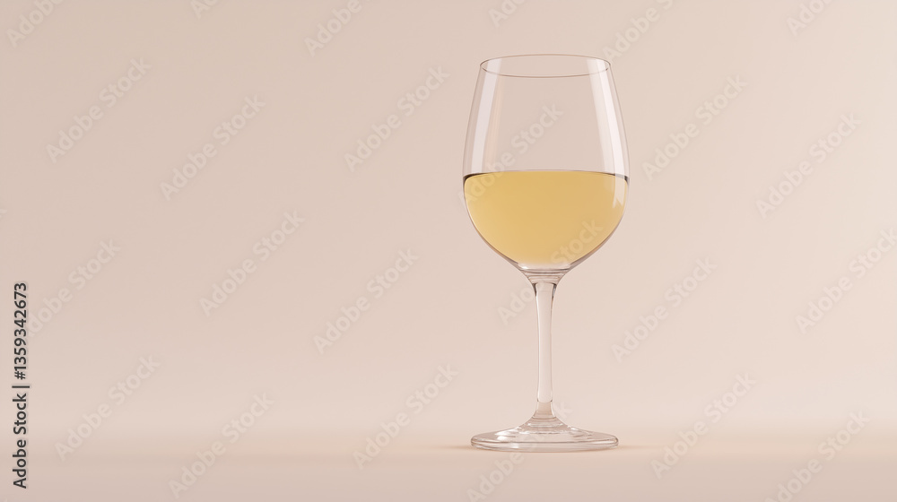 A glass of white wine on a neutral beige background, showcasing elegance and simplicity. A glass of white wine on a neutral beige background, showcasing elegance and simplicity.