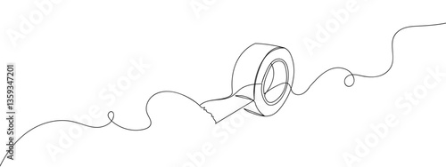 Continuous line, roll of tape vector illustration with transparent background editable stroke.