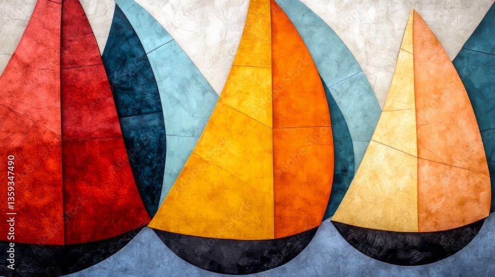 Colorful abstract sailboats art, vibrant seaside escape, nautical decor wall inspiration, summer relaxation Colorful abstract sailboats art, vibrant seaside escape, nautical decor wall inspiration, summer relaxation