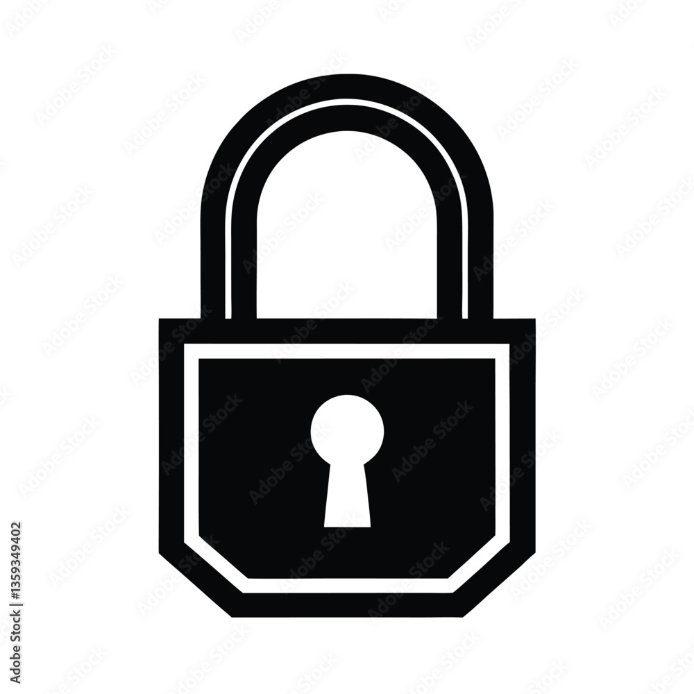 A black lock and key icon with a padlock symbol, representing security, safety, and privacy, ideal for internet protection and access control A black lock and key icon with a padlock symbol, representing security, safety, and privacy, ideal for internet protection and access control