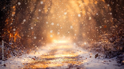 Wallpaper Mural Snowflakes Gently Falling on Quiet Country Pathway in Winter Wonderland Scene Torontodigital.ca