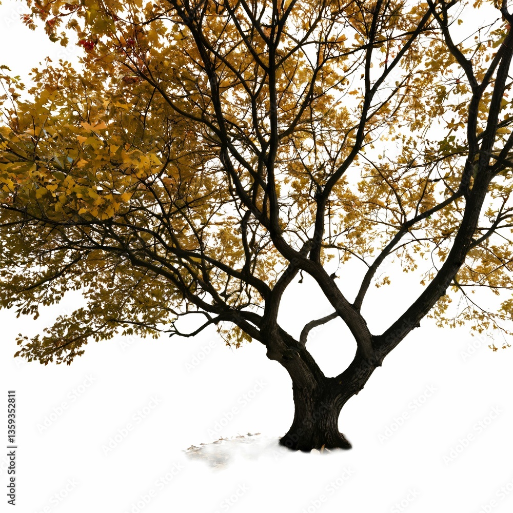The image captures a single tree with a backdrop of a white sky. The image captures a single tree with a backdrop of a white sky.