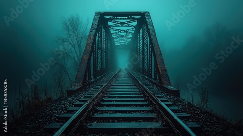 Misty railroad bridge