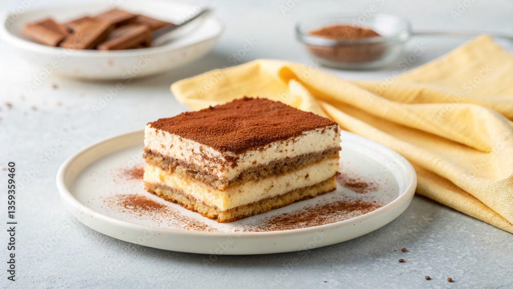 Tiramisu Dessert Slice with Cocoa Dusting Tiramisu Dessert Slice with Cocoa Dusting