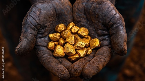 Gold nuggets held in dirty hands