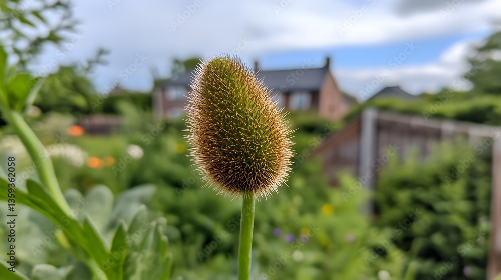 Closeup of a Fuzzy Green Poppy Bud in a Garden Closeup of a Fuzzy Green Poppy Bud in a Garden
