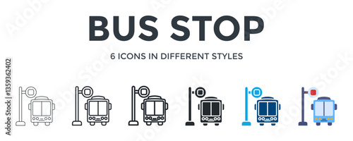 Bus Stop  Icon In Different Style Vector Illustration. Designed In Thin Line, Regular Line, Bold Line, Glyph, Color Fill, And Flat Style Can Be Used For Web