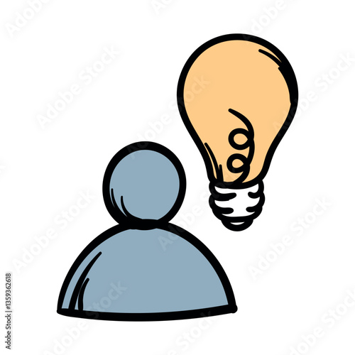 Brainstorming. Idea. A man with a lamp. A simple vector hand-drawn icon for the design of a website, application, flyer. Illustration isolated on white background