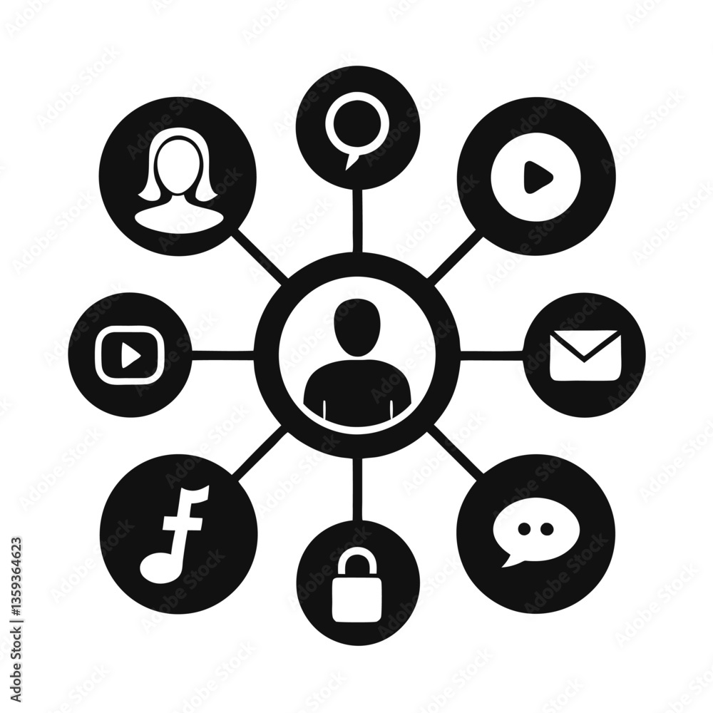 Social Network Icon and Connection Symbol for Communication and Technology Social Network Icon and Connection Symbol for Communication and Technology