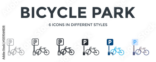 Bicycle Park  Icon In Different Style Vector Illustration. Designed In Thin Line, Regular Line, Bold Line, Glyph, Color Fill, And Flat Style Can Be Used For Web