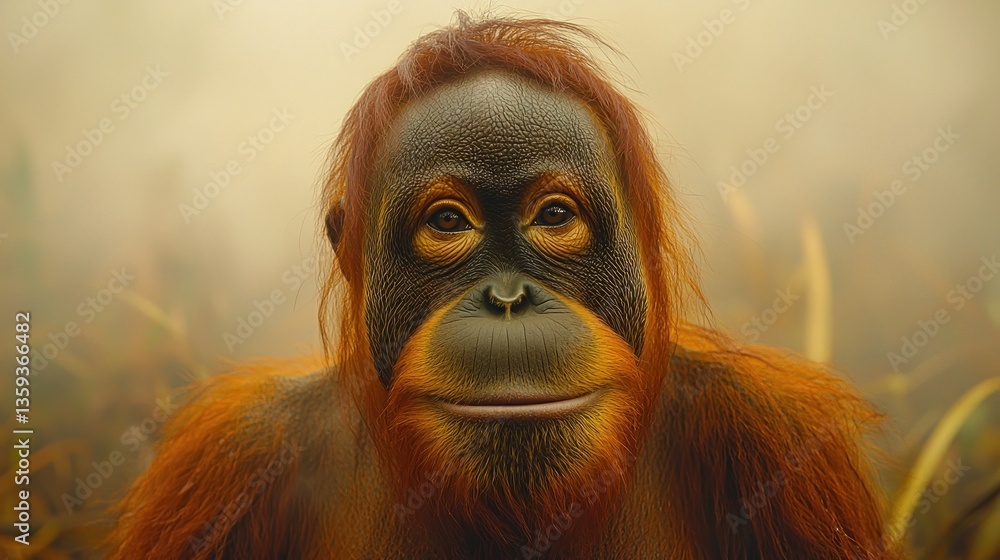 Fototapeta premium Orangutan portrait in misty environment