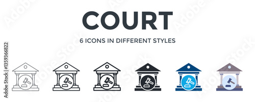 Court  Icon In Different Style Vector Illustration. Designed In Thin Line, Regular Line, Bold Line, Glyph, Color Fill, And Flat Style Can Be Used For Web
