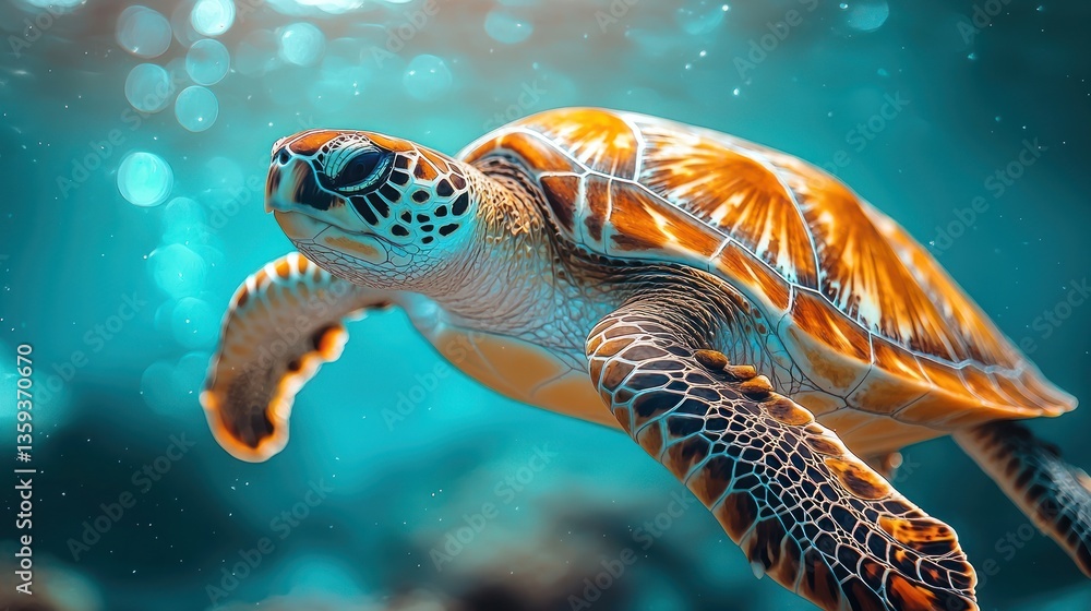 Fototapeta premium Sea turtle in vibrant underwater scene
