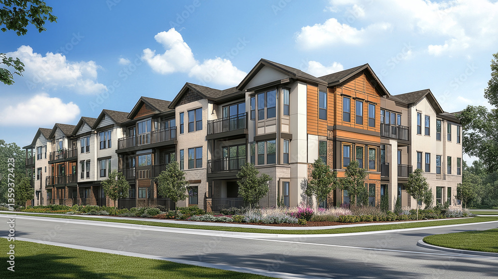 A contemporary multifamily dwelling's exterior is clad in Hardie plank siding A contemporary multifamily dwelling's exterior is clad in Hardie plank siding