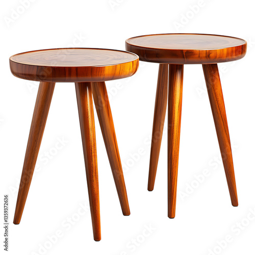 Mid Century Modern Side Tables with Tapered Wooden Legs Isolated on Transparent Background