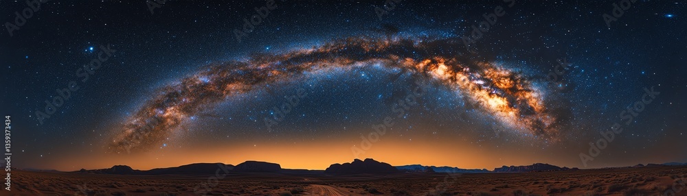 Fototapeta premium A starry night sky over the desert, with the Milky Way stretching overhead